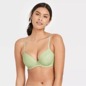 AUDEN Women's Icon Full Coverage Lightly Lined Bra with Lace Light Green